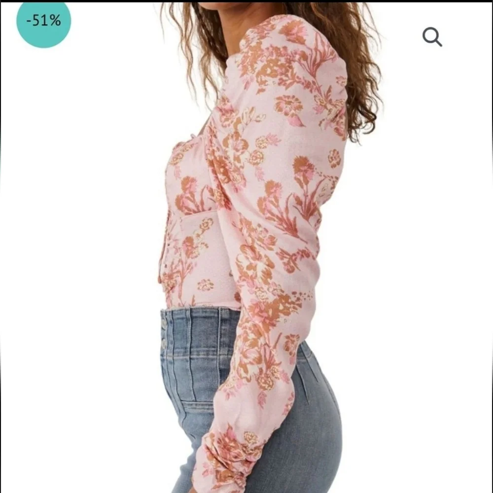 NEW Free People Hilary‎ Floral Pink Women's Top Size Medium